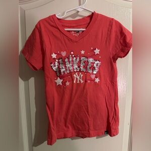 Girls' Sequin Yankees Pink Short Sleeve Tee